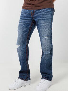 NWT Men's Size 33 True Religion Ricky Relaxed Straight Leg Flap Jeans (ABBA)